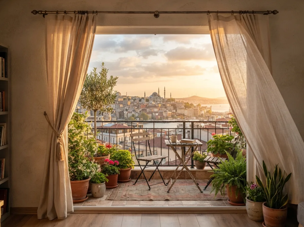 Açık Balkon Perdesi · akşam ışığında · Şehitkamil ve Şahinbey perde atölyesi