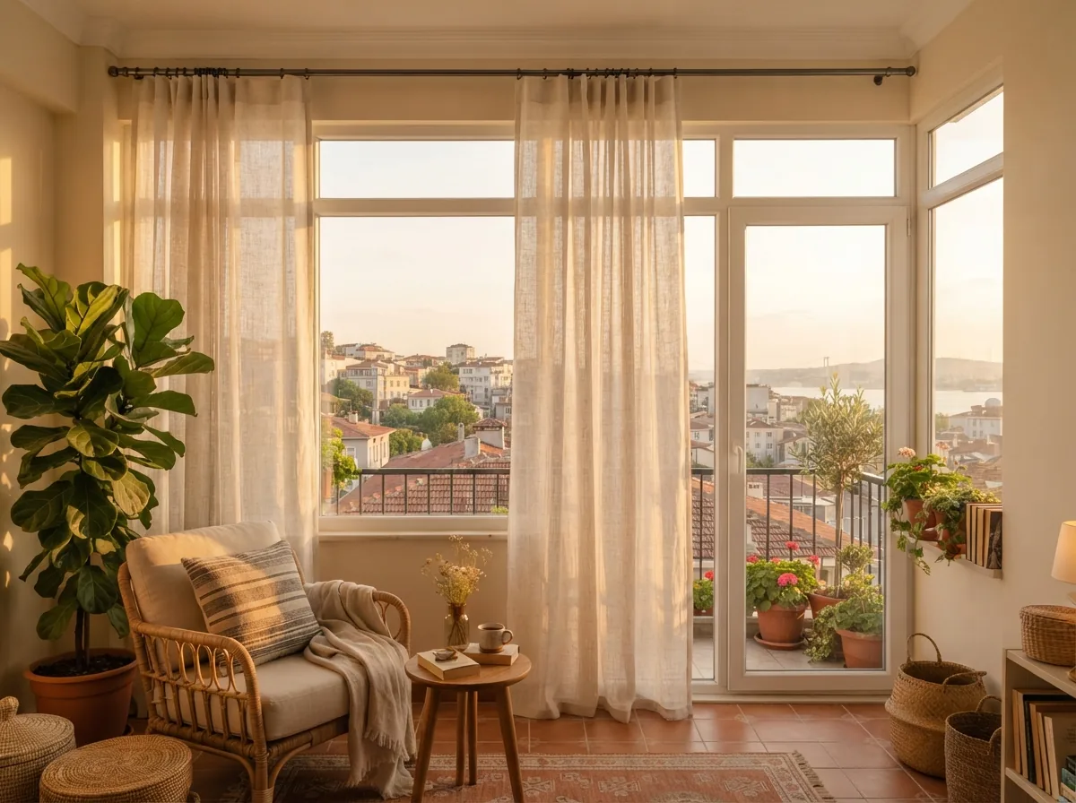 Balkon Perdesi Modelleri · akşam ışığında · Antep Perdeci uygulaması