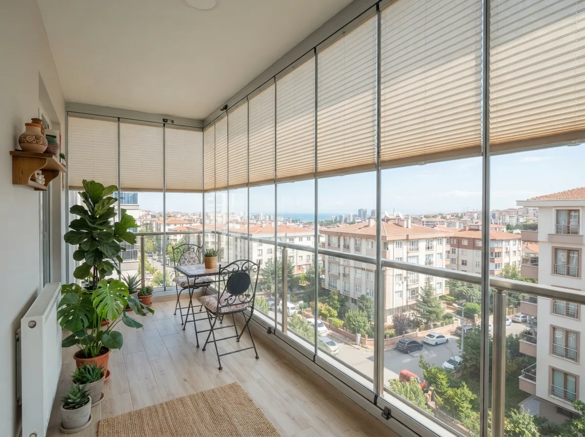 Cam Balkon Perdesi (Plise) · gündüz ışığında · Antep Perdeci · Gaziantep