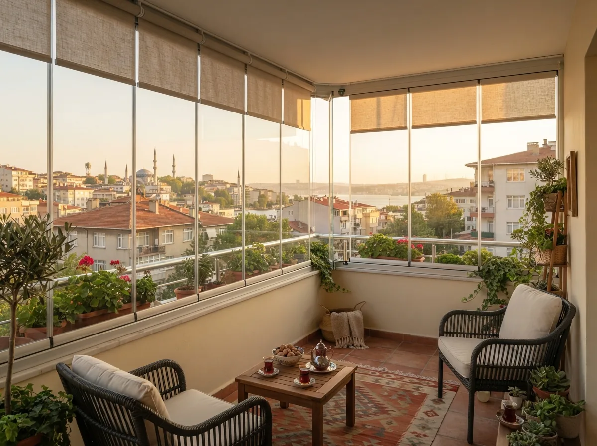 Cam Balkon Perdesi (Stor) · akşam ışığında · Şehitkamil ve Şahinbey perde atölyesi