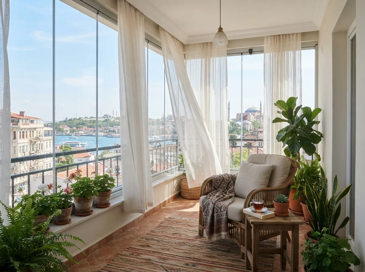 Cam Balkon Tül Perde · gündüz ışığında · Gaziantep'te ölçü, dikim ve montaj