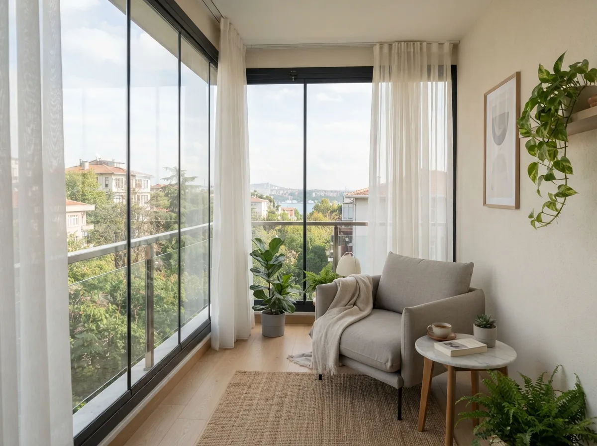 Cam Balkon Tül Perde · modern dekorasyonla · Şehitkamil ve Şahinbey perde atölyesi