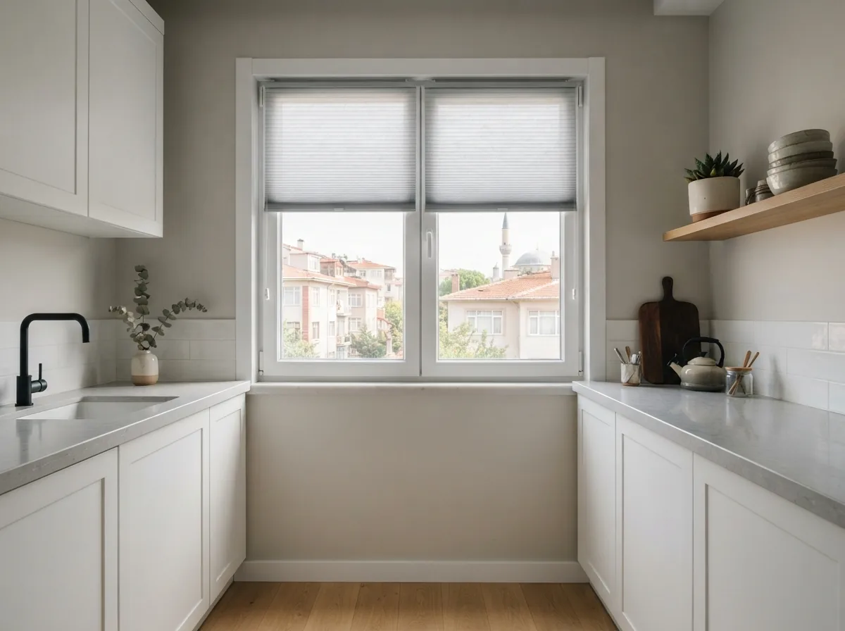Jaluzi & Plise Perde (Mutfak) · modern dekorasyonla · Antep Perdeci uygulaması