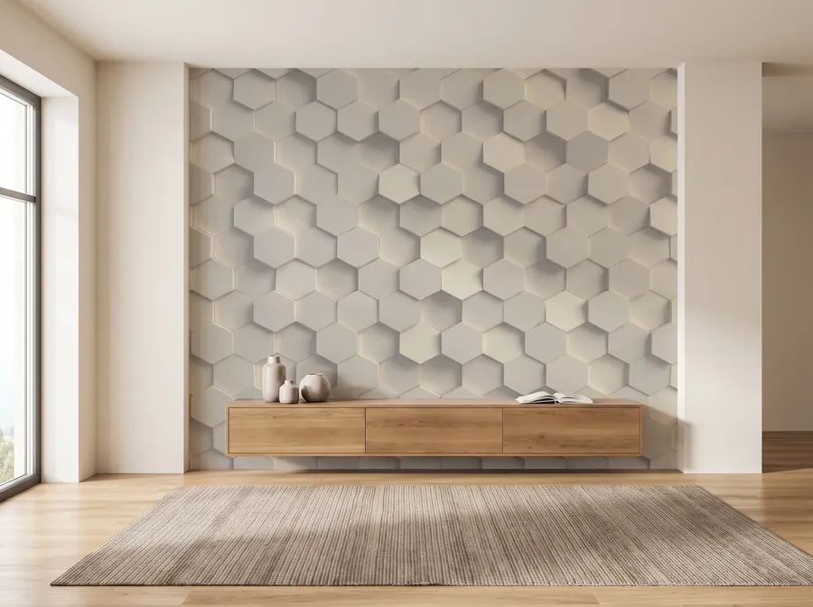 3D geometrik panel duvar kağıdı, salon uygulaması — Gaziantep