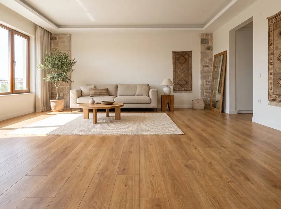 Laminat parke, meşe desenli salon uygulaması — Gaziantep